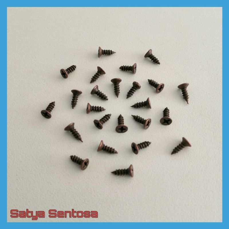 Sekrup Mini Cokelat Antik 4 x 6 mm / Sekrup Kecil Mini Cokelat Antik 6 mm (100 pcs)