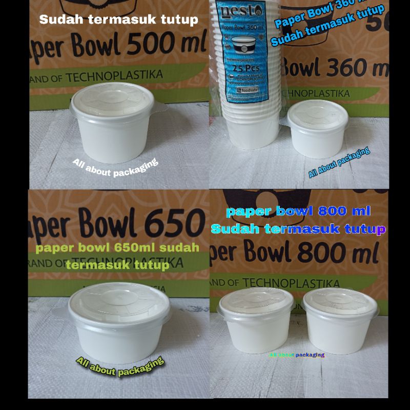 paper bowl 650ml +tutup  Bahan Ivory/  paper bowl 800ml + tutup / minimal order 100pcs dan kelipatan