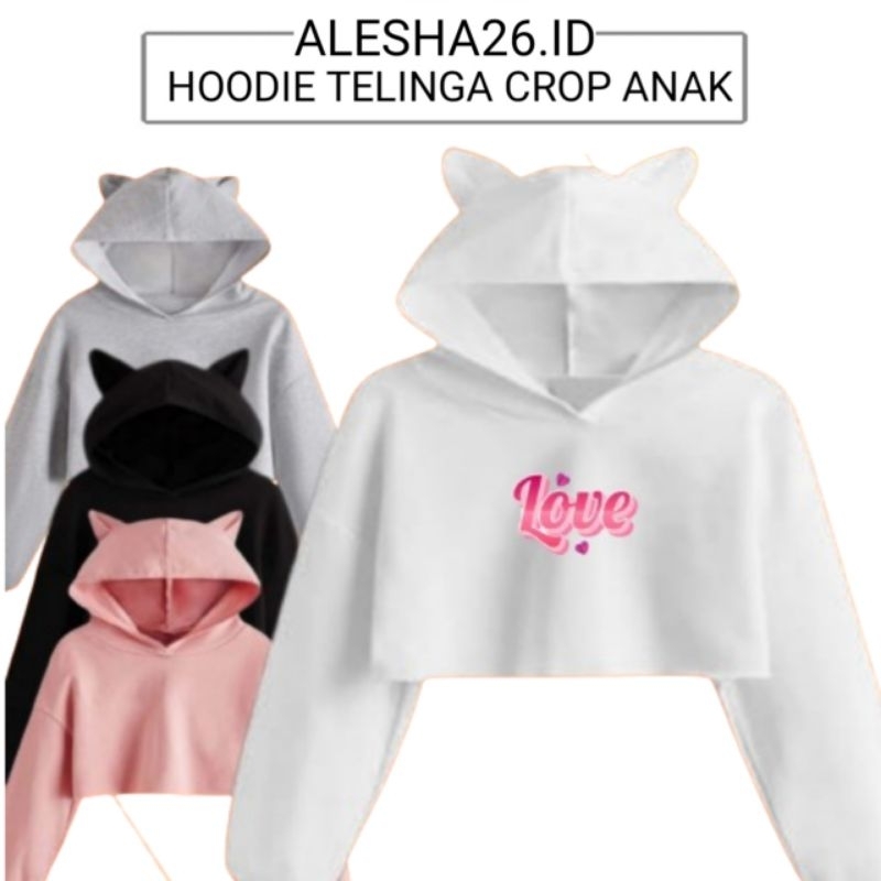 Alesha Sweater Atasan Hoodie Crop Top Motif Cat Love Anak Cewek Perempuan Premium Anime Cat Terbaru 
