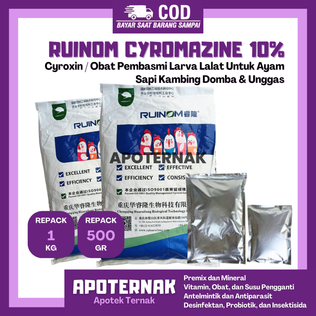 RUINOM CYROXIN - Obat Anti Larva Lalat Cyromazine Ayam Sapi Kambing Domba Unggas Hewan Pembasmi Lala