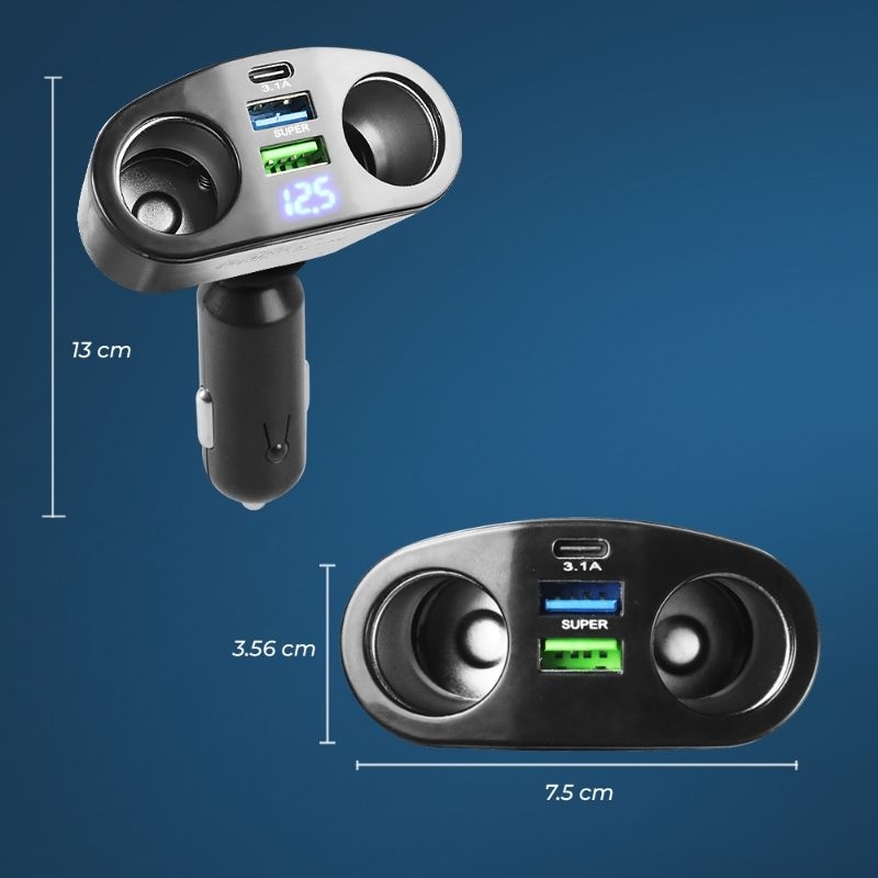 charger mobil dual usb dual lighter fast charging