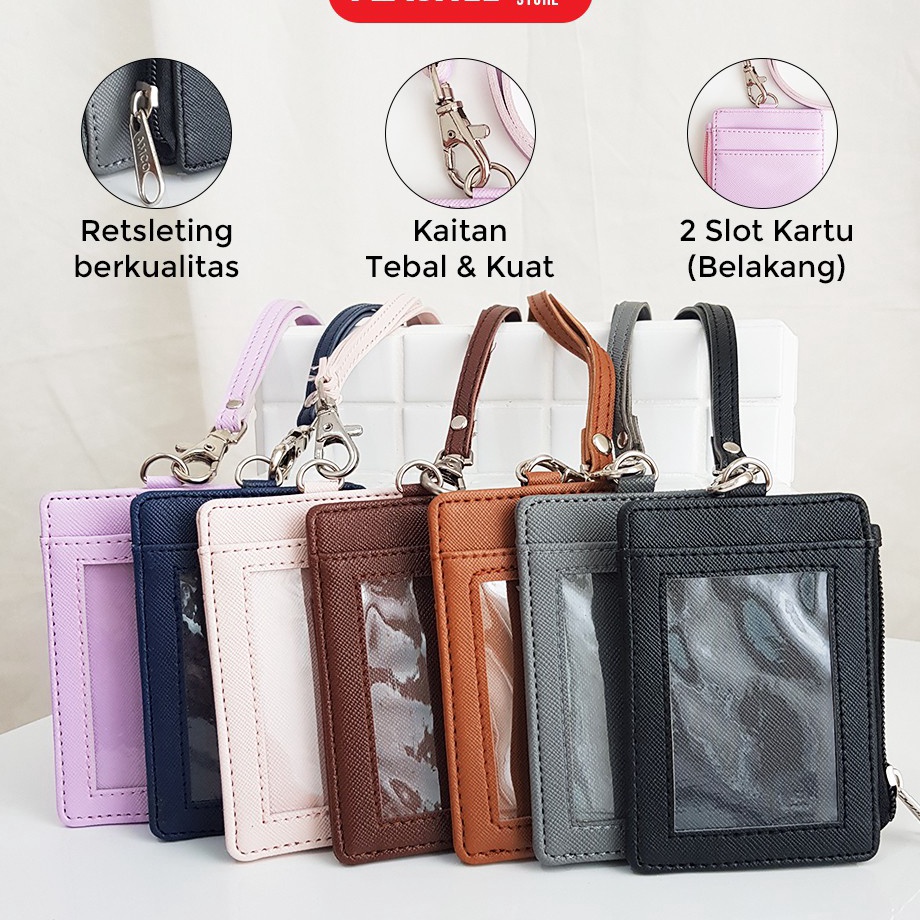 

Best Terlaris Lanyard Resleting Name Tag Seleting ID Card Holder Zipper Kulit Termurah PU Leather Lanyard NameTag