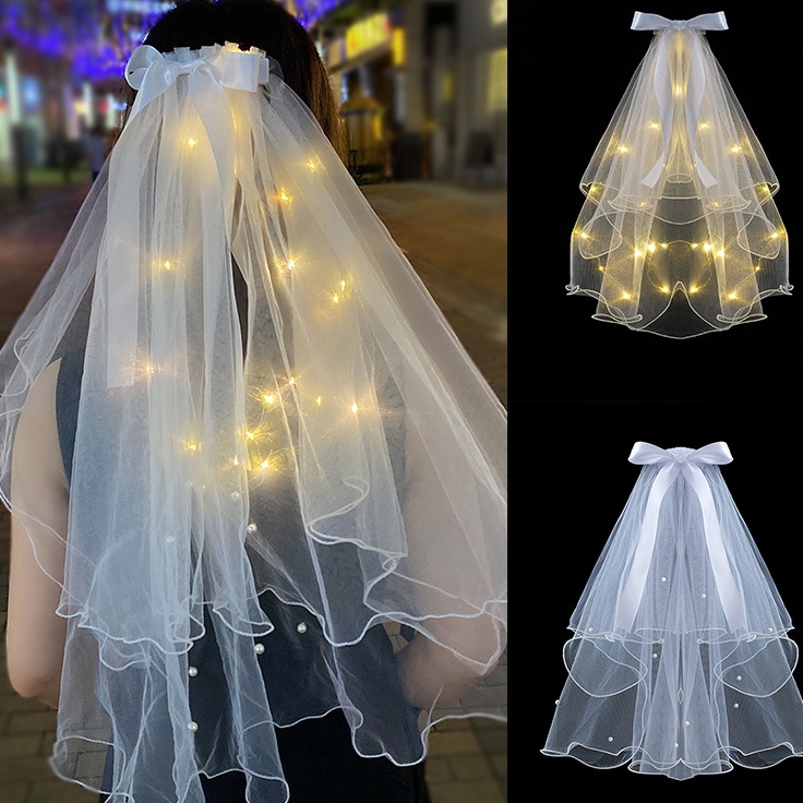Diskon COD LED Kain Veil Pengantin  Sunggar Penutup Kepala Hiasan Head Aksesoris Bride To Be Bridal 