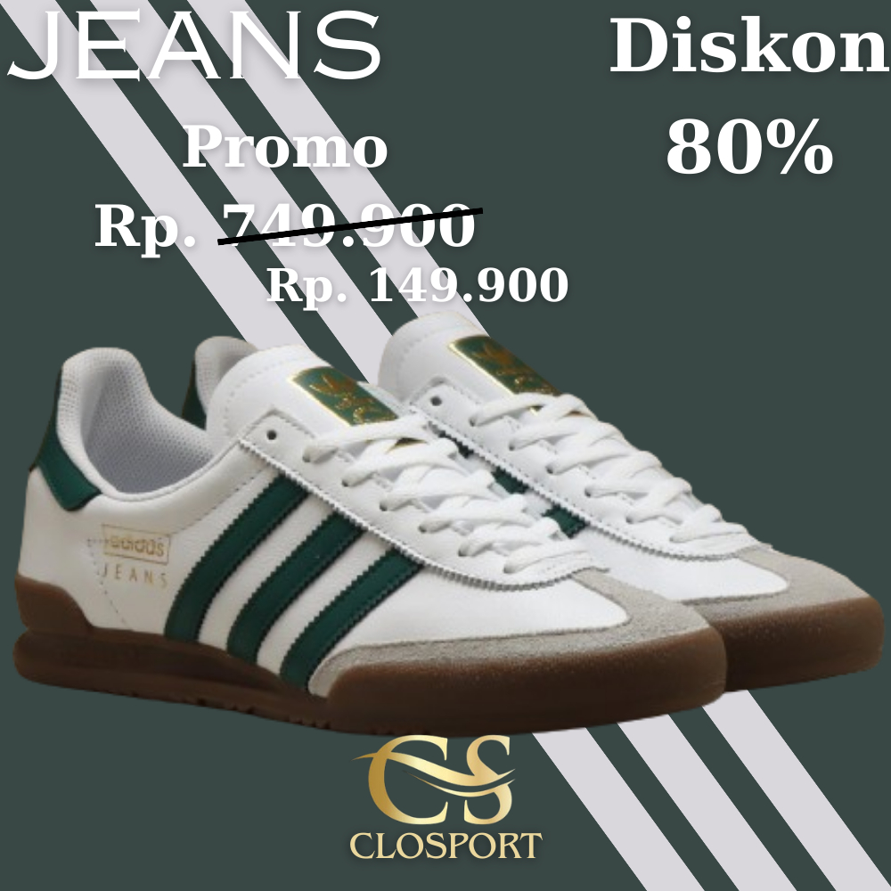 sepatu jalan pria original 100% Adidas Jeans White Green Outsole Coklay Gum 3 Lines Termurah Import 