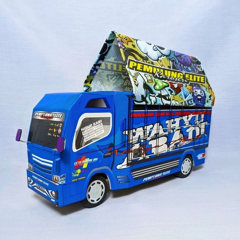 TRUK OLENG MINIATUR MURAH MINIATUR TRUK RODA KAYU MINIATUR TRUK OLENG FULL LAMPU TERPAL