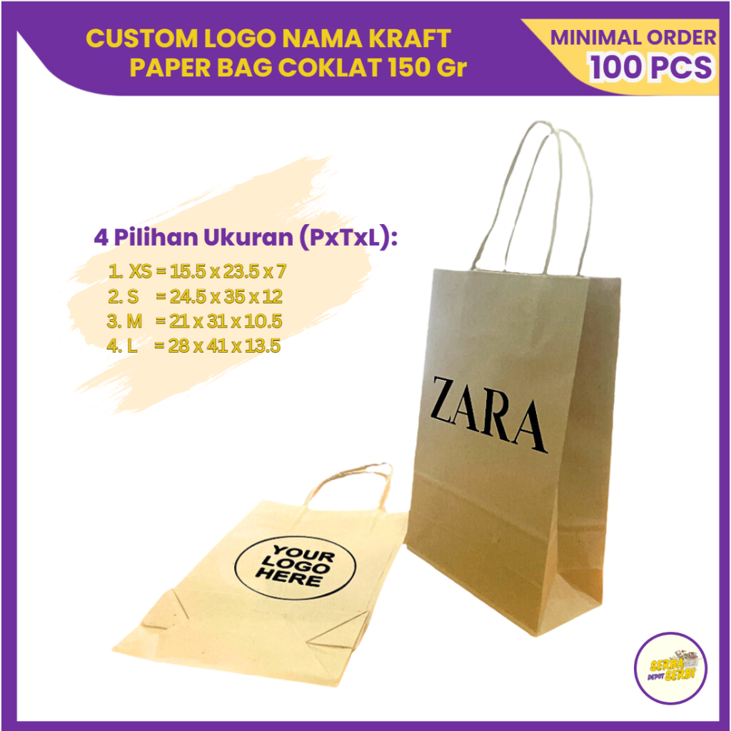 

Custom Logo Paper Bag Coklat Nama Perusahaan Toko Tas Belanja 150 Gr