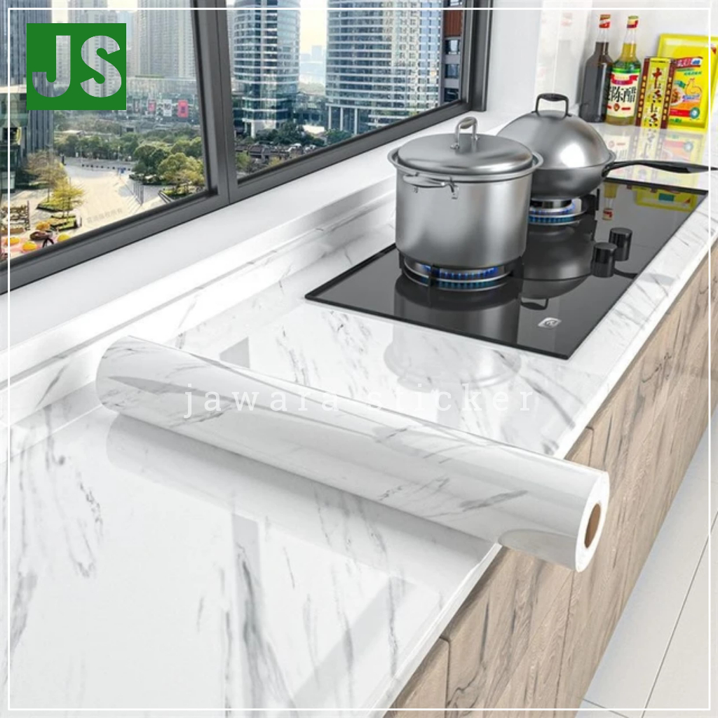 wallpaper stiker marmer glossy untuk meja lemari dinding lantai anti noda tahan panas dan anti air