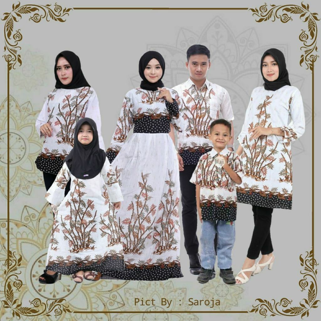 Baju Couple Keluarga Bambu Putih | Sarimbit Batik Gamis Wanita Kapelan Family set Pasangan Terbaru u