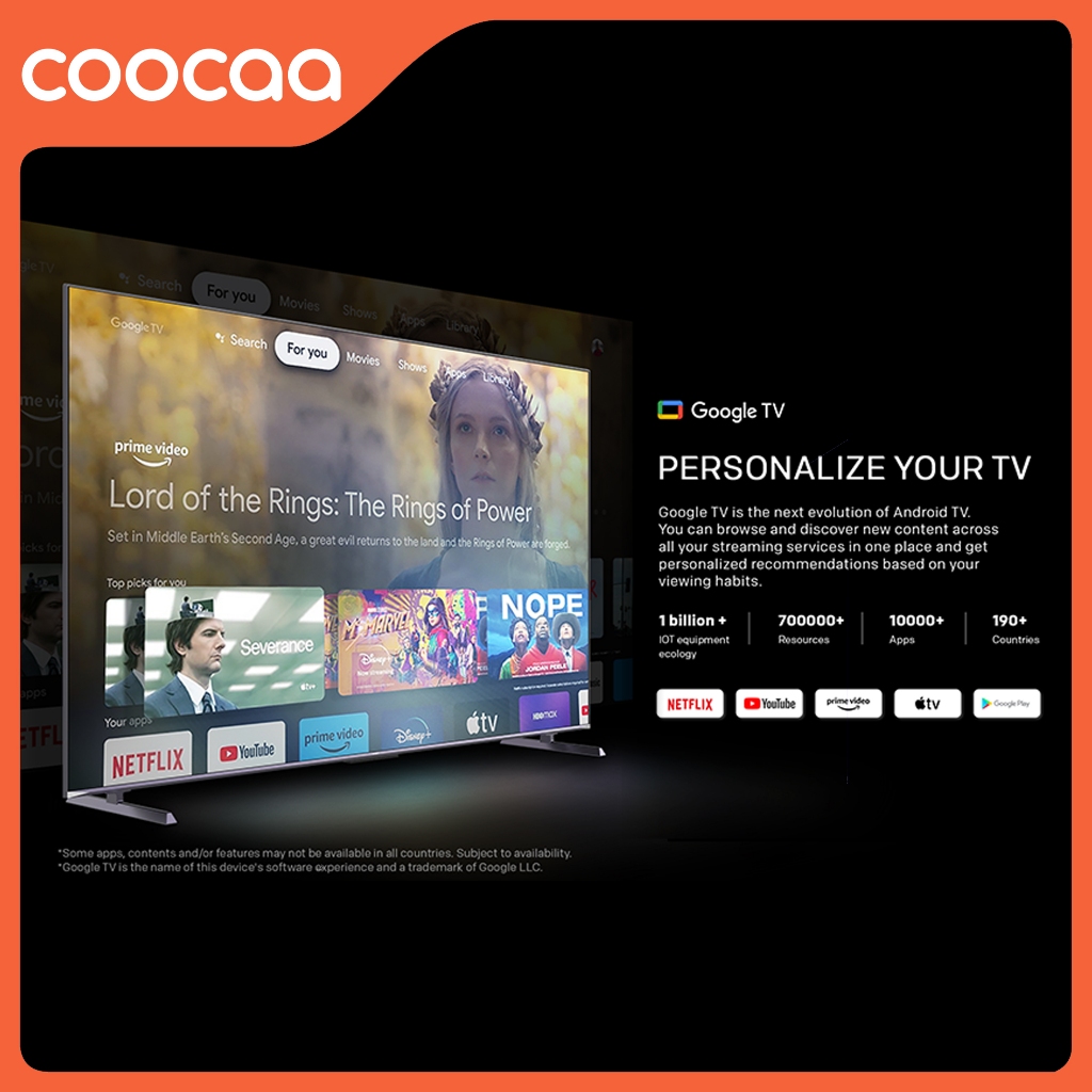 [NEW] [Google TV] COOCAA TV 100 inch - Smart TV - Digital TV - Netflix &amp; Youtube - Google Assistant - Dolby Audio - WIFI (Coocaa 100CUE8600)