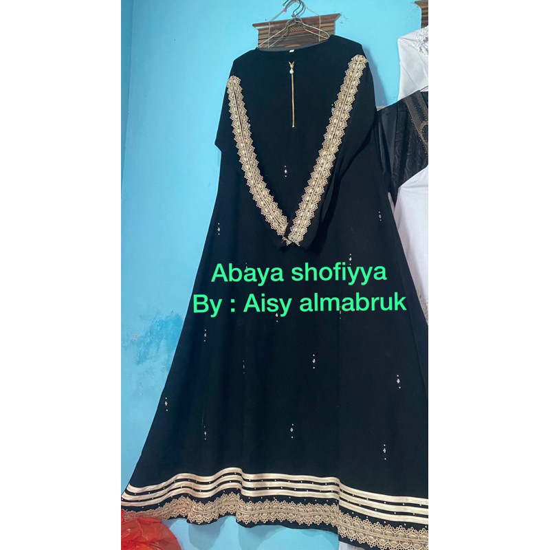 ABAYA SHAFIYYAH HITAM KOMBINASI RENDA MOCCA