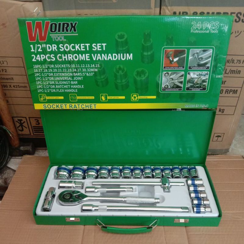 Kunci Sok Set 24 Pcs Kunci Shock 1/2" Woirx Chrome Vanadium