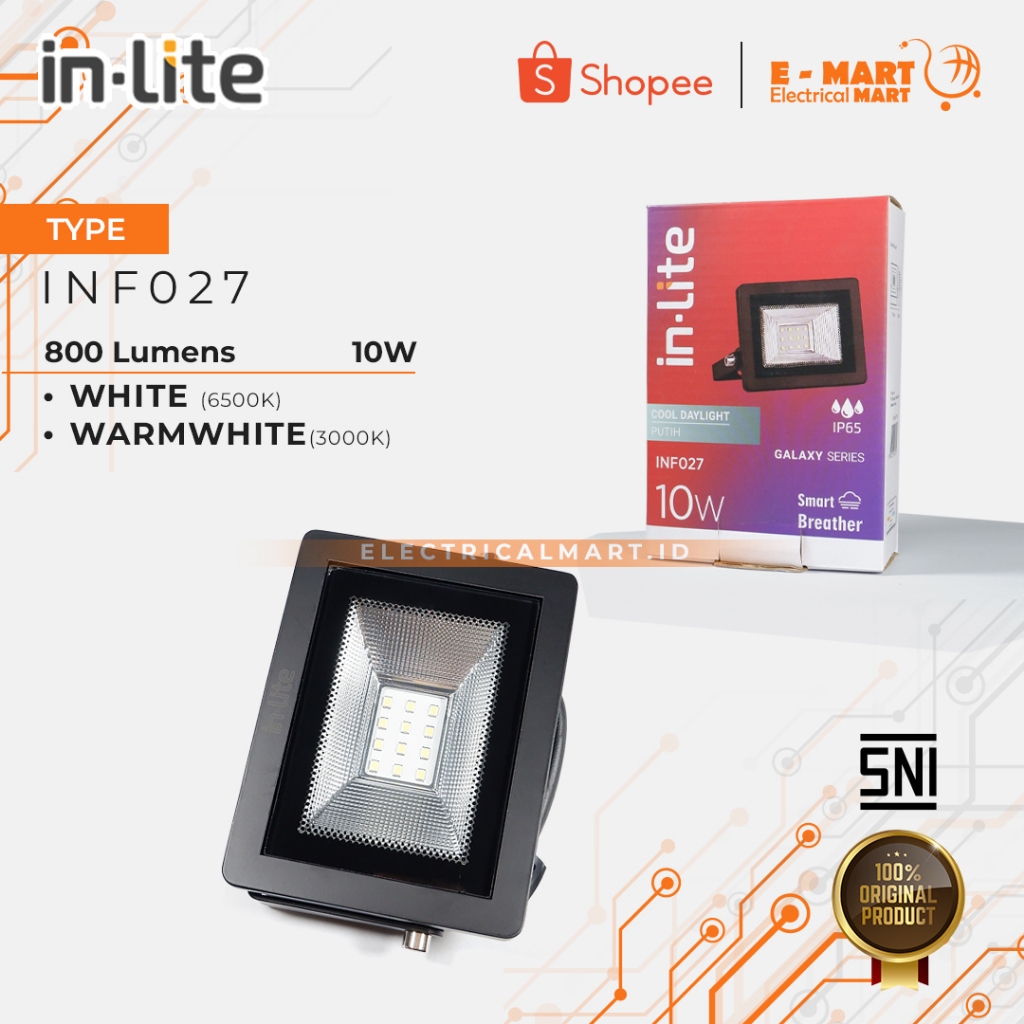 INLITE LAMPU SOROT TEMBAK 10W KAP FLOODLIGHT LED 10WATT IP65 INF027