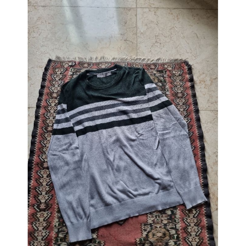 Giordano Knit Sweater Green/Grey Size M Original Preloved