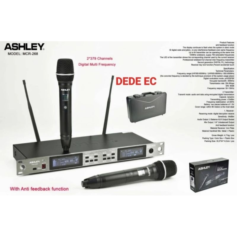 Mic wireless Ashley MCR 268 Original Mic Wireless Ashley Anti Feedback