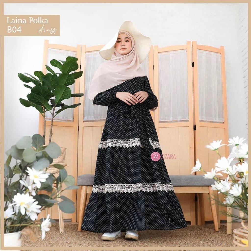 LAINA POLKA DRESS || Gamis syari Original by Zizara