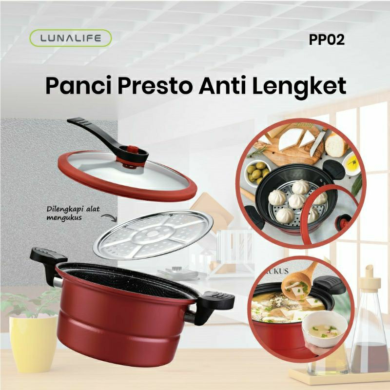Panci Presto Anti Lengket Kukus (Panci Presto Kukus) LUNALIFE PP02