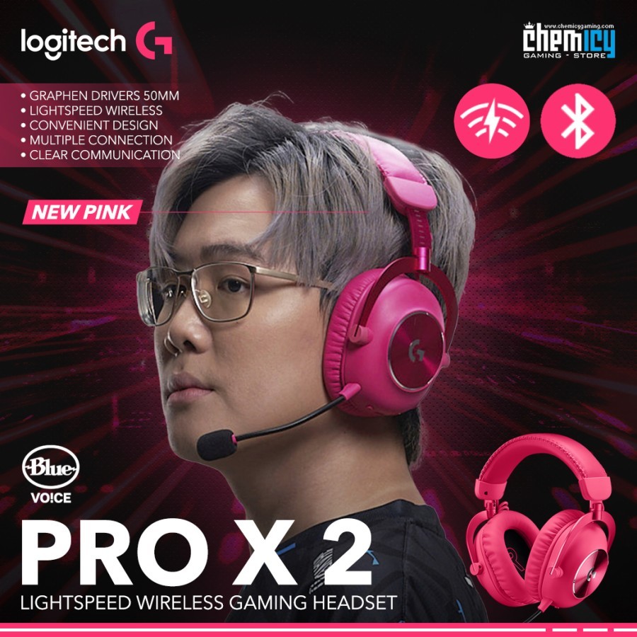 Logitech G Pro X 2 Pink Lightspeed Wireless Bluetooth Gaming Headset
