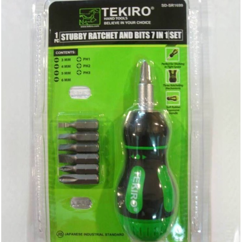 Tekiro Obeng Ratchet Cebol / Genduk Stubby Ratchet And Bit Set 7 in 1