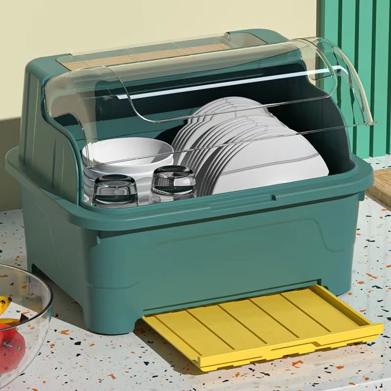 GARANSI (COD) MATOUGUI - RAK PENGERING AIR MANGKOK RAK PIRING PLASTIK DENGAN TUTUP RAK