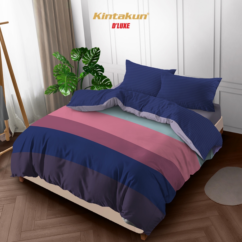 Kintakun Bedcover Set Fitted 160/180 Minho Aesthetic Minimalis Dluxe Microtex Biru Tinggi 30 Cm