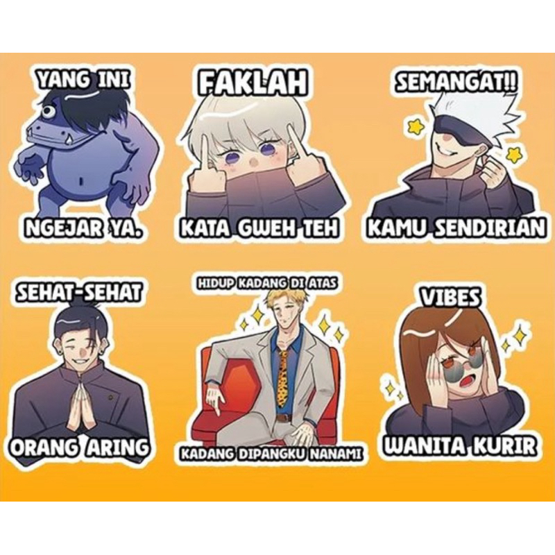 

Stiker Meme Jujutsu Kaisen isi 6 Pcs | Stiker Gojo Satoru Inumaki Toge Suguru Geto Shoko Ieri Nanami Kento Junpei | Stiker Anime Lucu