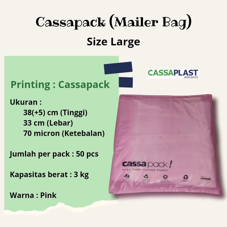 

1212 BIG SALE FASION Mailer Bag Cassaplast Size Large polymailer pembungkus online ramah lingkungan packaging olshop bukan plastik kantong singkong packing online grosir