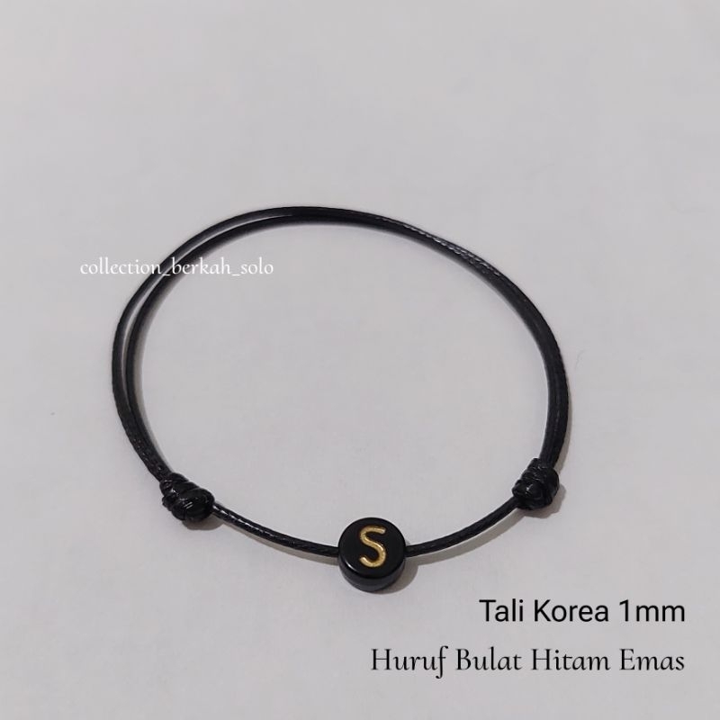 Gelang Tali Huruf Bulat Hitam Emas / Ukuran 1mm Kecil