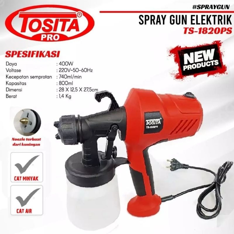 Spray Gun Elektrik TOSITA 800ML / Alat Semprotan Cat Listrik GAT / spet elektrik TOSITA power Spray 