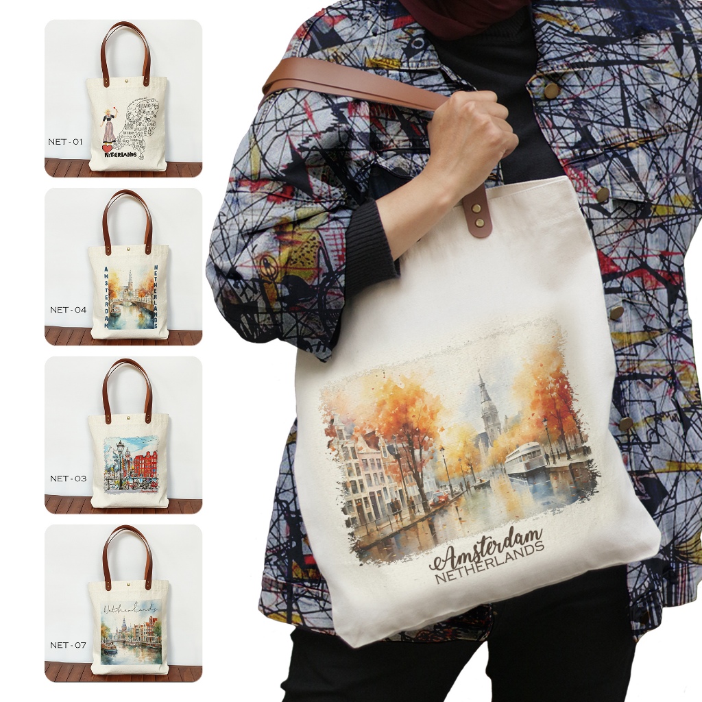 Tote Bag Canvas oleh oleh Belanda Tas Souvenir Amsterdam Netherlands