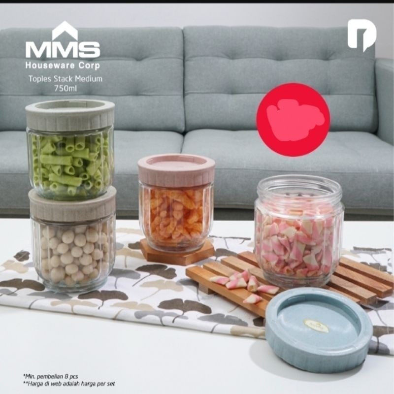 MMS Glass Canister Toples Kaca Toples Toples stack xs Kue Wadah Saji