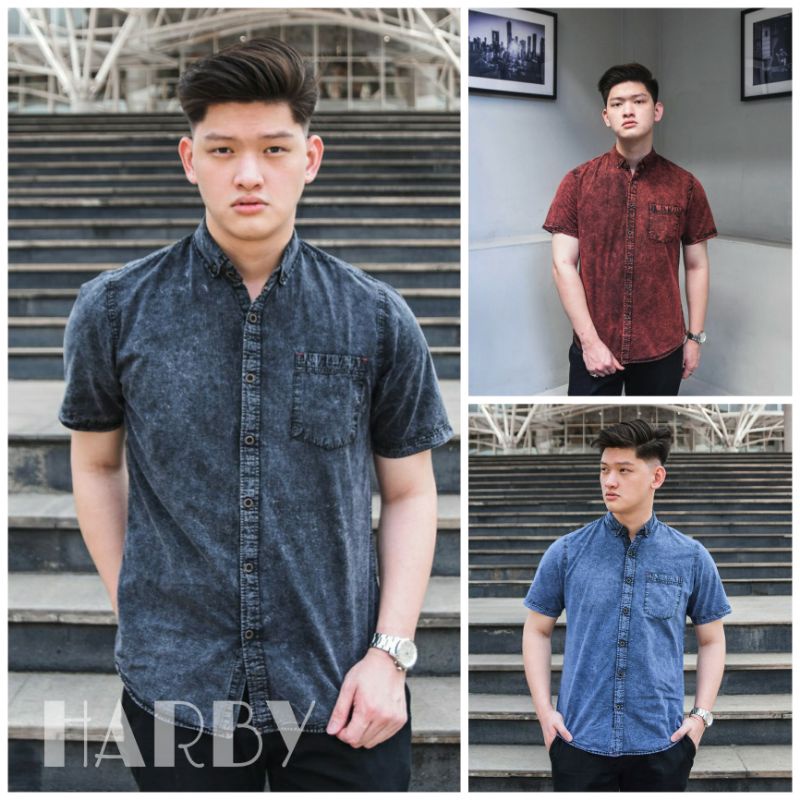 Star 1212 Kemeja jeans pria denim lengan pendek katun jins jin cowok grosir