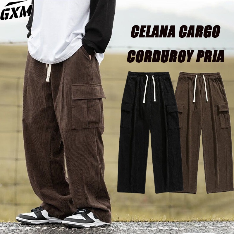 Best Sale Celana Cargo Corduroy Pria Jumbo Celana Panjang Pria Cowok Celana Karet Korduroy Cargo