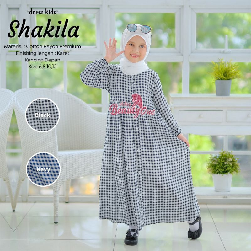 Gamis Anak Shakila - Baju Gamis Anak Perempuan 4-12tahun Bahan Katun Rayon Premium Kotak kotak - Bis