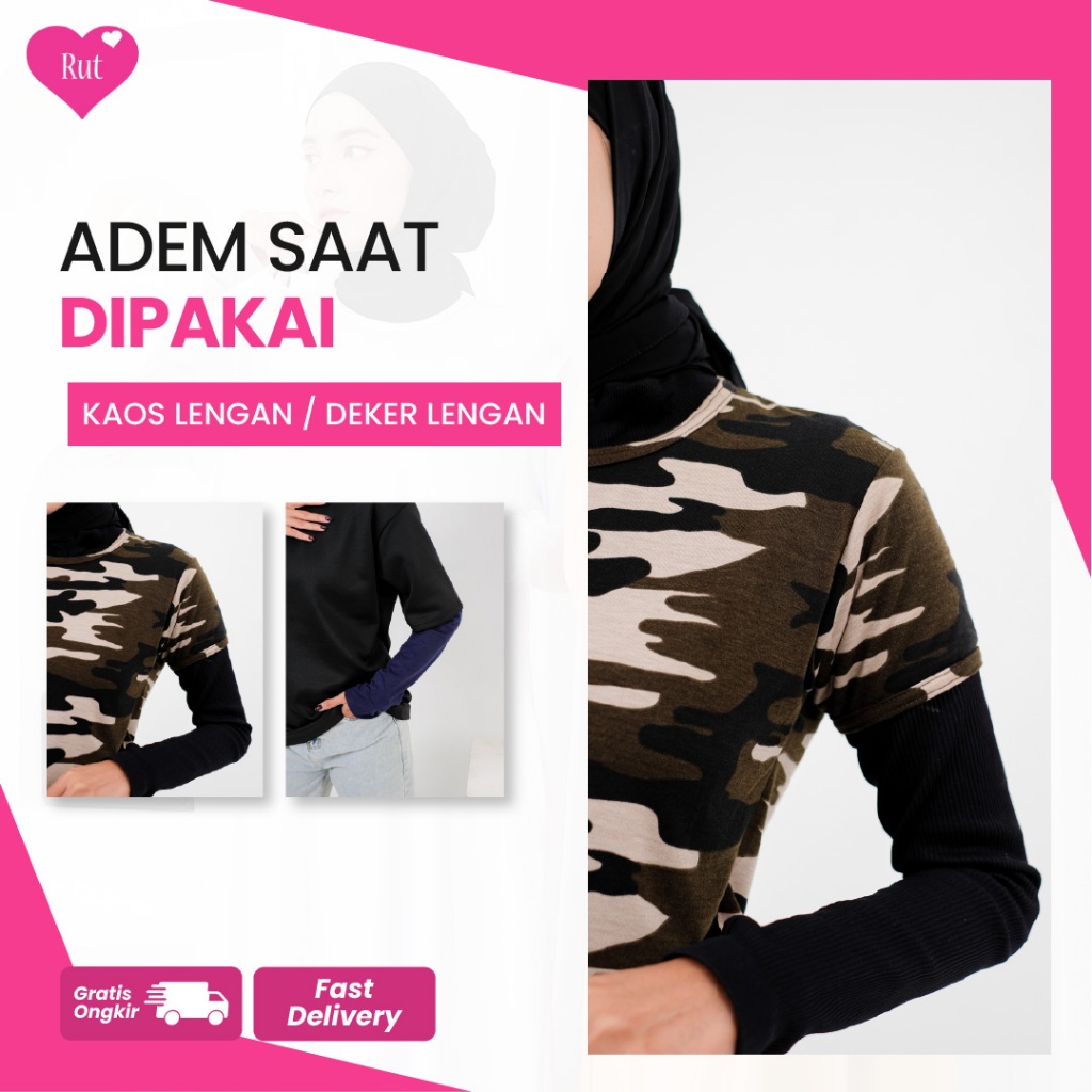 Kaos Lengan Panjang Double Layer Wanita Model Deker Tangan Bahan Rayon Spandex Knit by rut.id