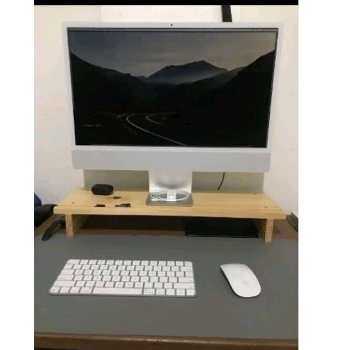 Dudukan Monitor Stand Kayu Dengan Holder HP