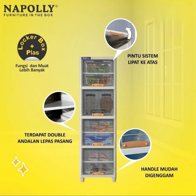 Terbaru Locker Box Lemari Plastik Napolly Lbp 1407 Susun 4 + 3 Sekat Tambahan , Tower 1 Baris Lemari