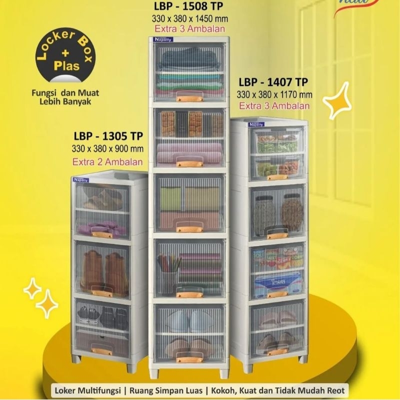 Awet Locker Box Lemari Plastik Napolly Lbp 1508 Susun 5 + 3 Sekat Tambahan , Tower 1 Baris Lemari