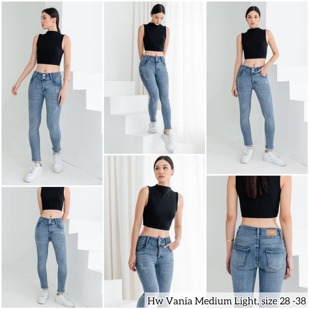 PREMIUM  CELANA JEANS WANITA SKINNY HW VANIA MEDIUM LIGHT PREMIUM QUALITY 