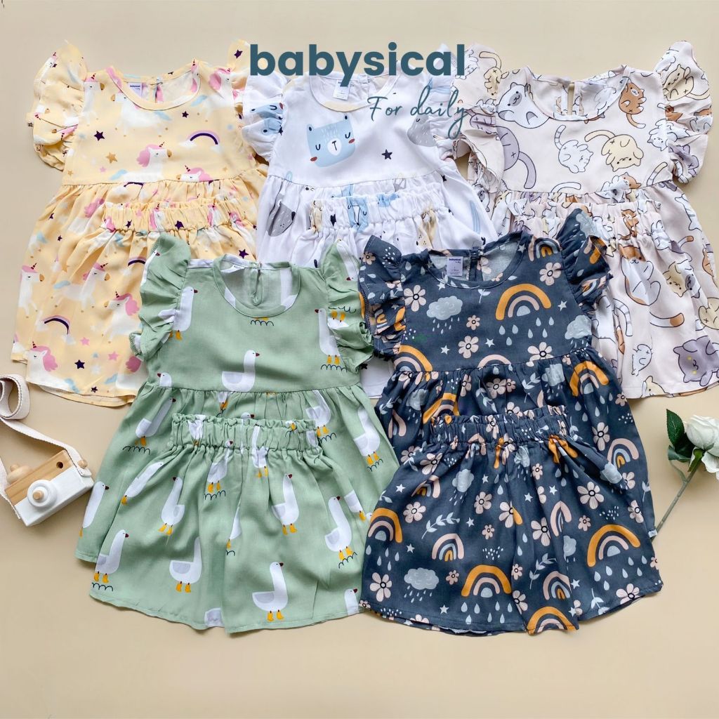 BABYSICAL 1-6 Tahun BONIA SET - Set Baju Anak Perempuan Lucu Rayon Setelan Baju Anak Perempuan Dress