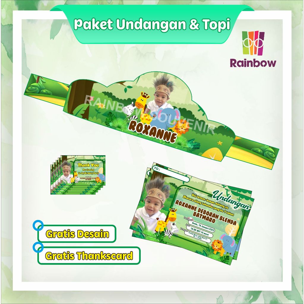 PAKET ULTAH (UNDANGAN & TOPI) / Free Desain / Undangan Ultah / Topi Ulang Tahun