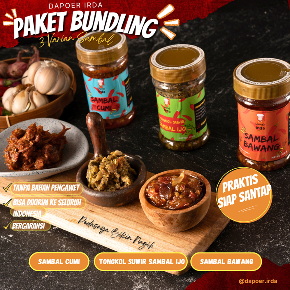 

Dapoer Irda Paket Bundling 3 Varian Sambal (Sambal Cumi, Sambal Bawang, Tongkol Suwir Sambal Ijo)