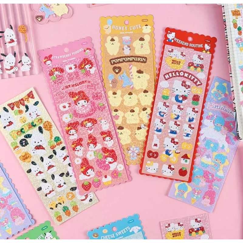 

[LAST STOCK] Ringo Stuff - 16CM SANRIO Sticker Sheet Stiker Motif Hello Kitty Pompompurin Cinnamoroll My Melody Little Twin Stars Pochacco Buku Journaling Journal Buku Dekorasi PC Photocard Polaroid Korea K-Pop Import Karakter Lucu Warna Warni Pastel