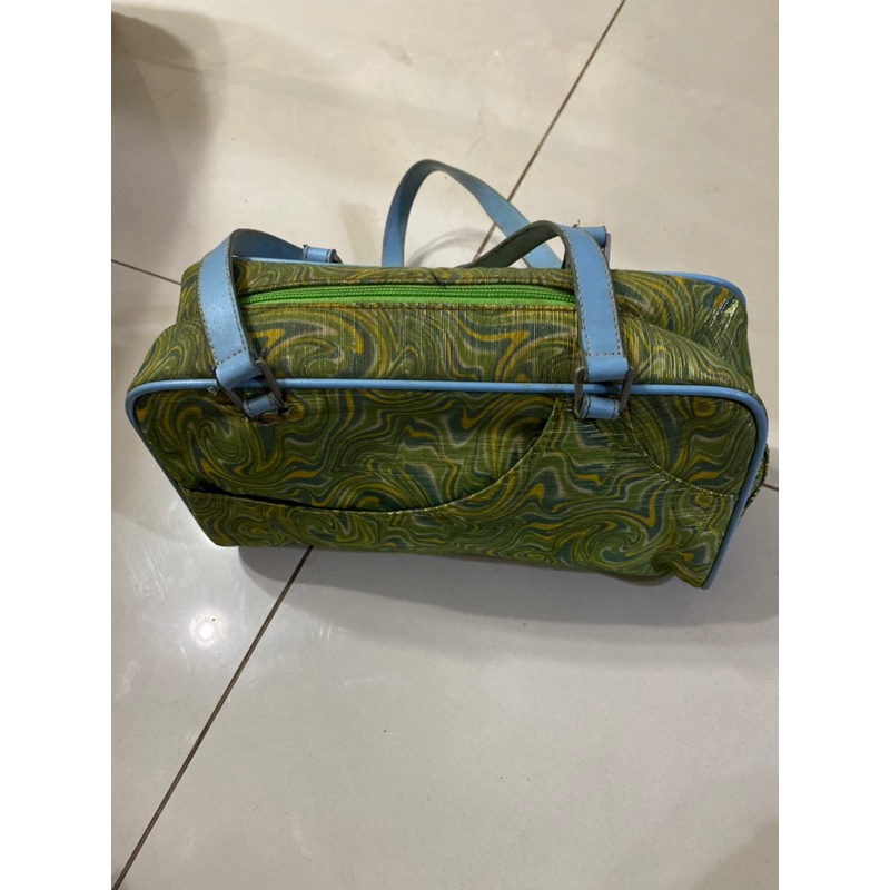 Boston Bag Christian Dior CD 25 x 10 cm biru hijau green blue PRELOVED