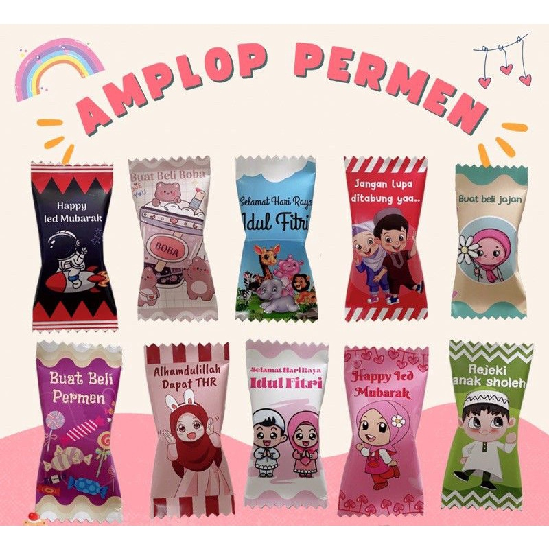 

Amplop lebaran Terbaru 2025 Bentuk permen isi 10 pcs