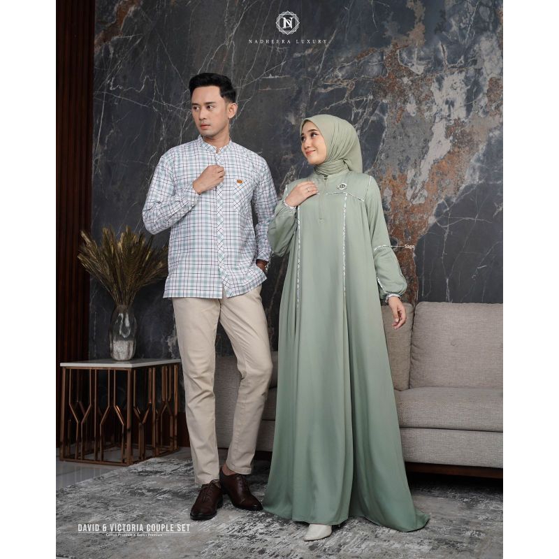Couple Set David Victoria By Nadheera Luxury Gamis dan Koko Pasangan Couple Baju Sarimbit Lebaran