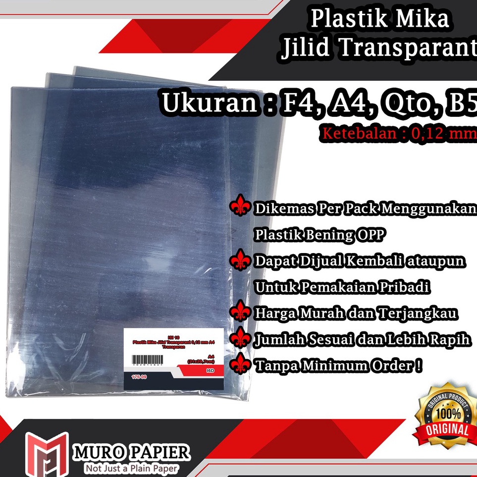 

Baru PER PAK ISI 1 Plastik Mika Jilid Transparant 12 mm A4 F4 Qto B5 by Muro Papier