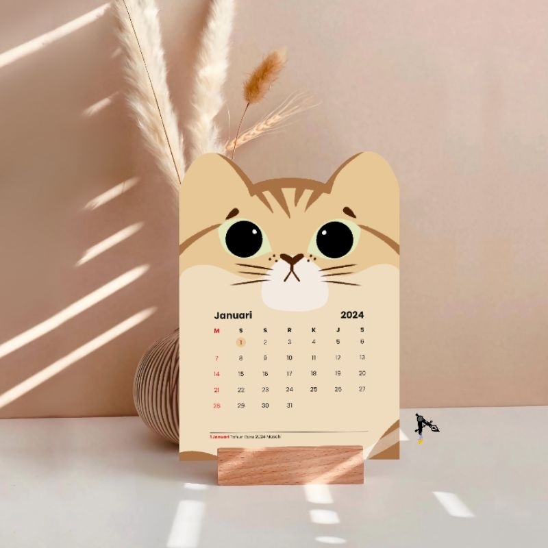 

2024 Desk Calendar Aesthetic Paw Friends | Kalender Meja Aesthetic Tema Kucing Tahun 2024