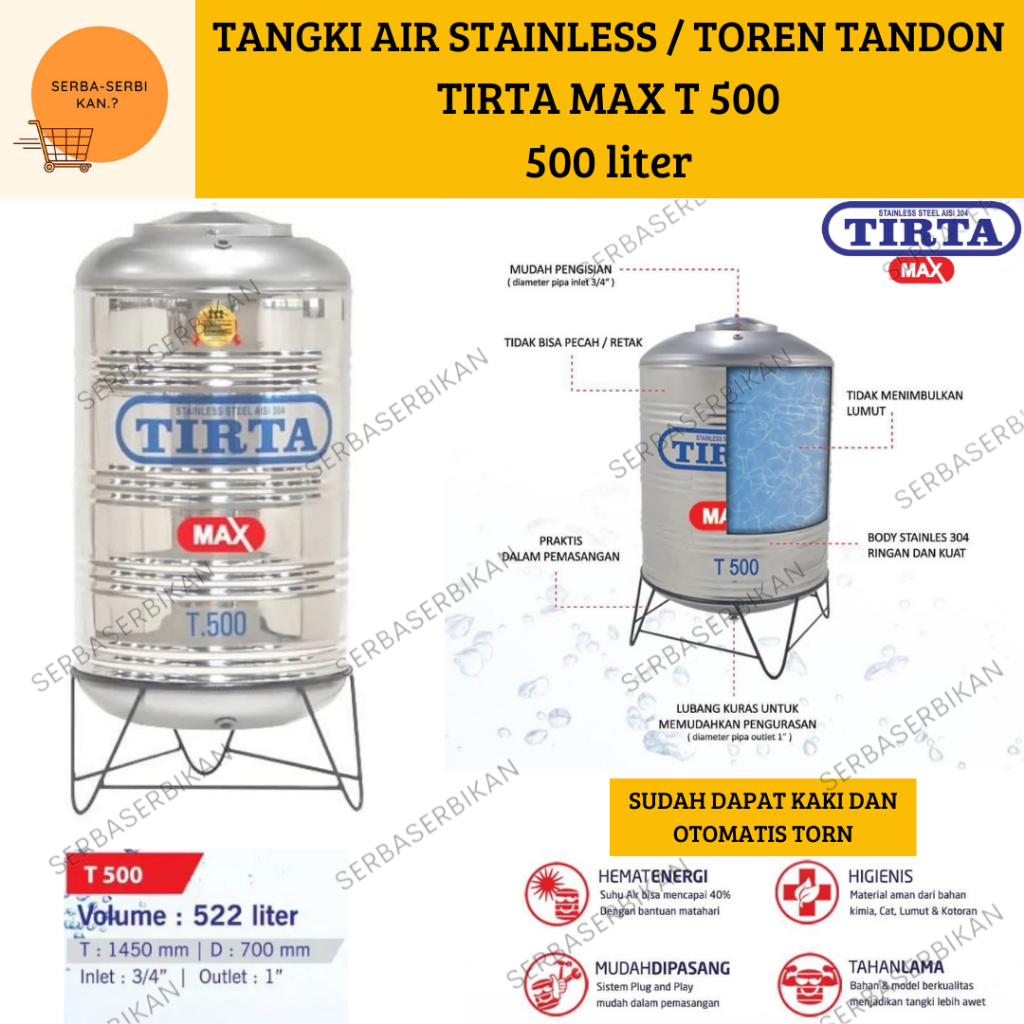 TANGKI TOREN AIR STAINLESS TIRTA MAX T500 liter