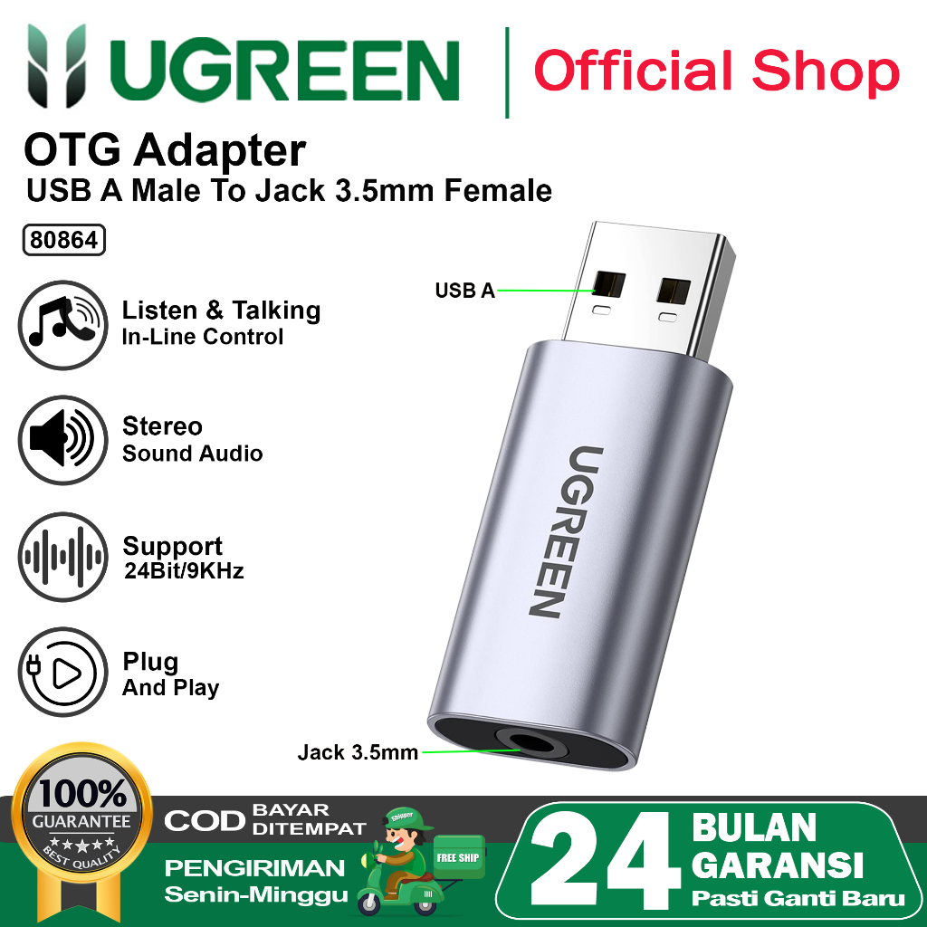 UGREEN Sound Card External Usb 2.0 Stereo Ugreen Usb Soundcard 80864