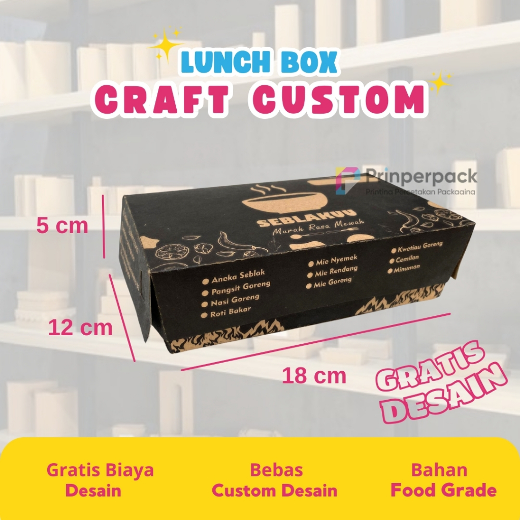 

cetak lunch box custom / printing kemasan lunch box / paper craft lunch box / box craft custom / kemasan food brade / box ayam / 18 x 12 x 5 cm